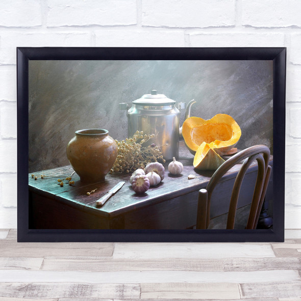 Vegetables Food Plant Pumpkin Vegetable Garlic Still Life Rustic Wall Art Print