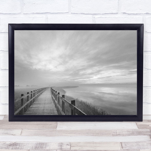 Bridge Denmark Black & White Water Fjord Wood Path Jutland Skive Walkway Print