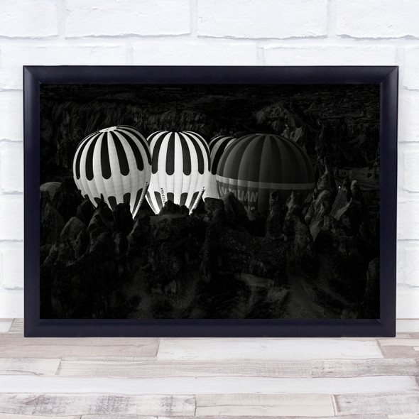 Cappadocia Turkey Valley Balloon Hot Air Balloons Black & White Mountain Print