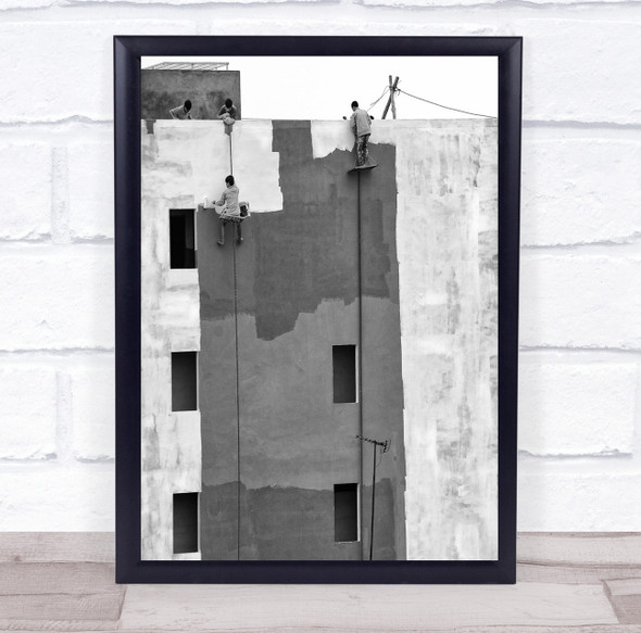 Construction Black & White Wall Facade Work Working Worker Workers Paint Print