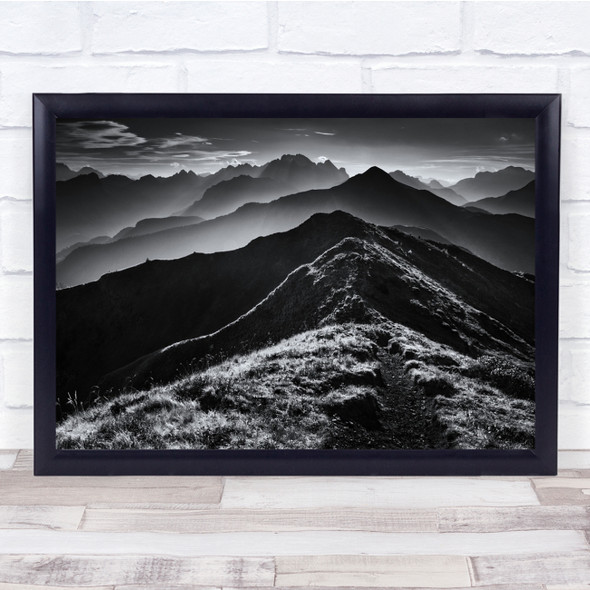 Italy Alps Dolomites Valley Mountains Sky Clouds Black & White Landscape Print