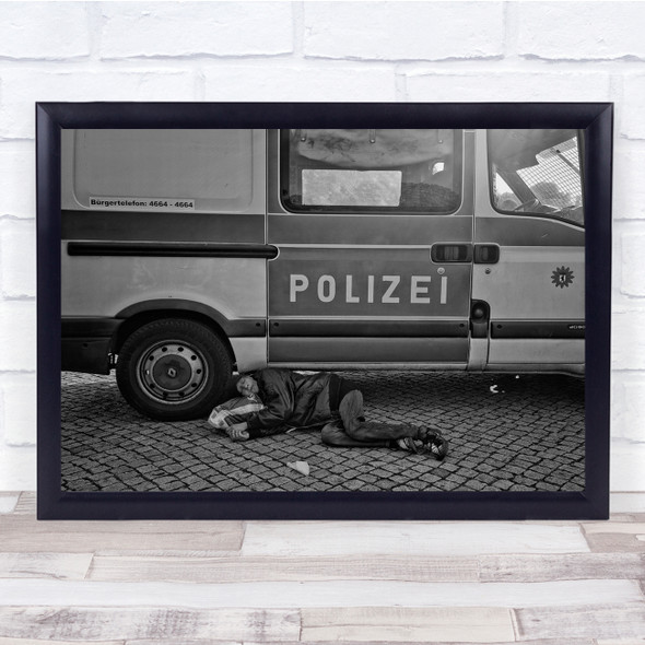 Street Berlin Homeless Sleep Sleeping Police Black & White Car Truck Van Print