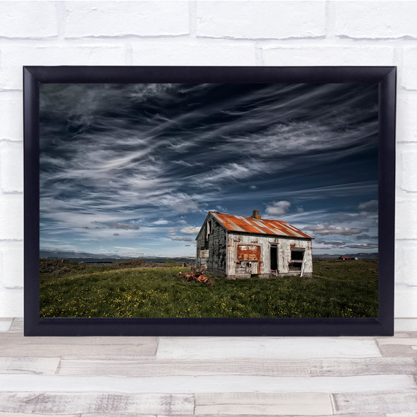 Abandoned Cabin Shack Hut Sky Clouds Landscape Iceland Structor Wall Art Print