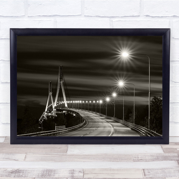 Bridge Night Curve Road Highway Lamps Sepia Architecture Tinted Wall Art Print