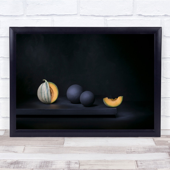 Chopped Dark Watermelon Fruit Dark Geometric Melon Kitchen Food Wall Art Print