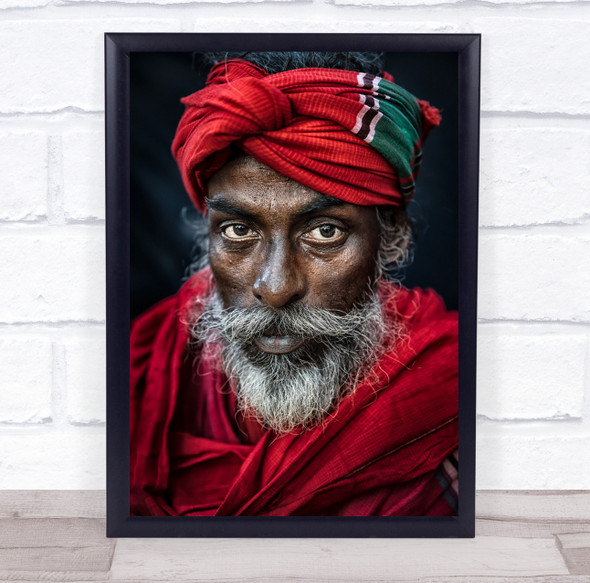 Documentary Portrait Red Beard Man Old Turban Face Tribal Tribe Wall Art Print