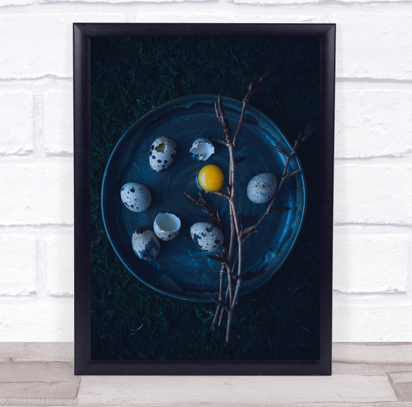 Egg Dark Eggs Food Yellow Twig Twigs Plate Kitchen Shell Shells Wall Art Print