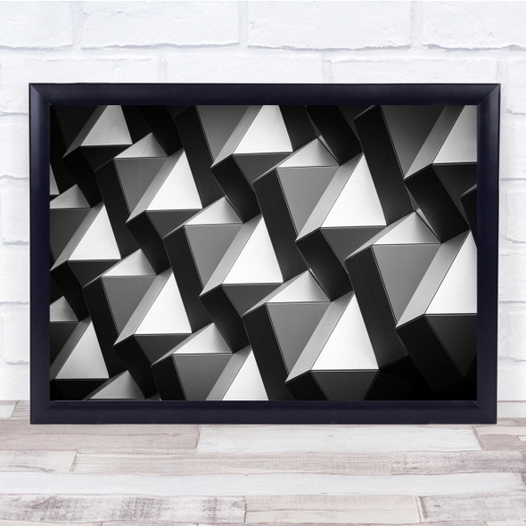 Facade Mall Black White Monochrome Grey Pattern Geometric Light Wall Art Print