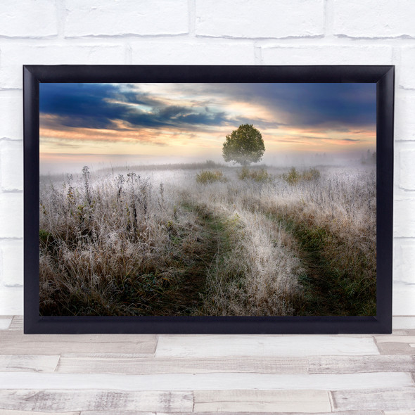 Frost Morning September Autumn Countryside Tree Mist Fog Tracks Wall Art Print