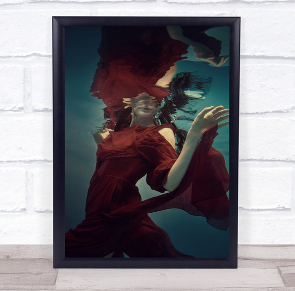Girl Underwater Portrait Swim Dress Fairy Tale Beauty Woman Red Wall Art Print