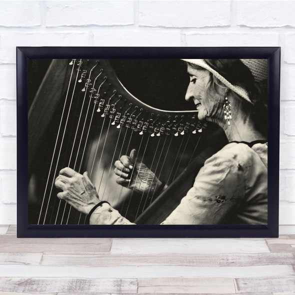 Harp Woman Play Playing Instrument Lady Music Sound Earring Hat Wall Art Print