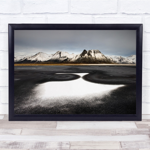 Landscape Mountain Snow Cold Winter Iceland Beach Sand Panorama Wall Art Print