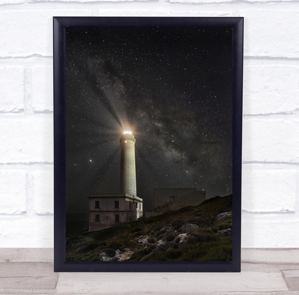 Lighthouse Light Night Nightsky Maritime Sea Ocean Tower Beacon Wall Art Print