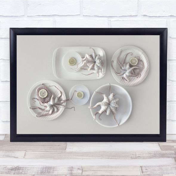 Octopus Plate Plates Lemon Food Squid Still Life White Tentacle Wall Art Print