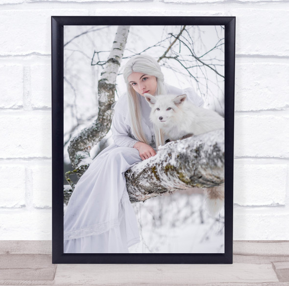 Portrait Outside Outdoors Girl Model Woman Hair White Fox Foxes Wall Art Print