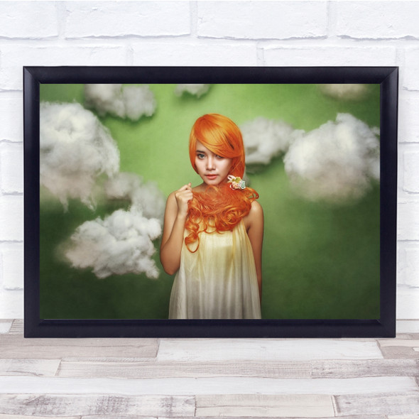 Red Hair Green Clouds Colour Colors Colourful Orange Woman Girl Wall Art Print