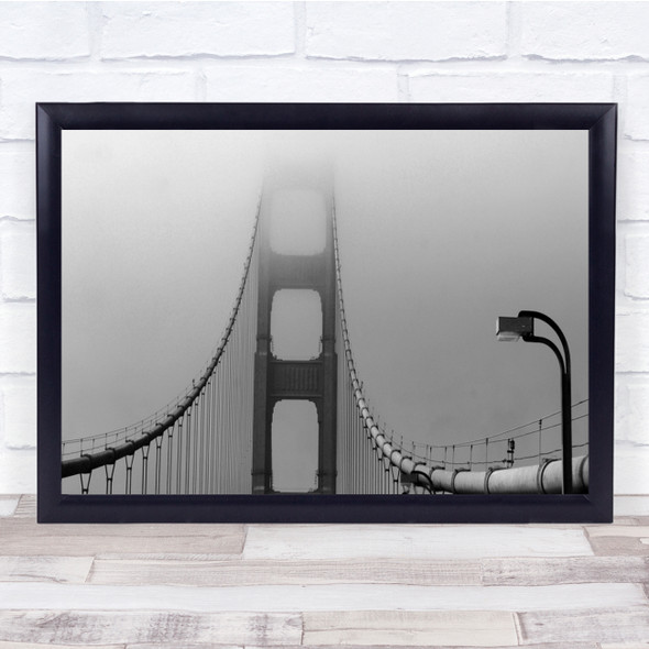 San Francisco Golden Gate Fog Bridge Tourism Famous Black White Wall Art Print