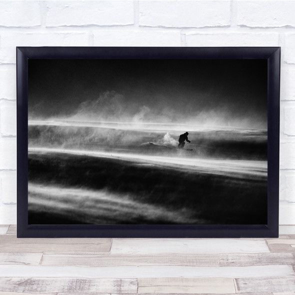 Skier Ski Skiing Figure Silhouette Shadow Light Dust Wind Windy Wall Art Print