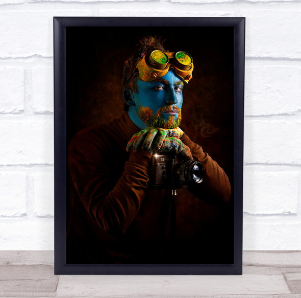 Steampunk Avatar Blue Face Portrait Camera Photographer Goggles Wall Art Print