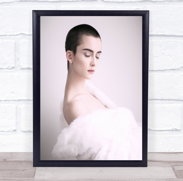 Swan Woman Portrait Pink Soft Fur Neck Girl Model Pastel Colour Wall Art Print