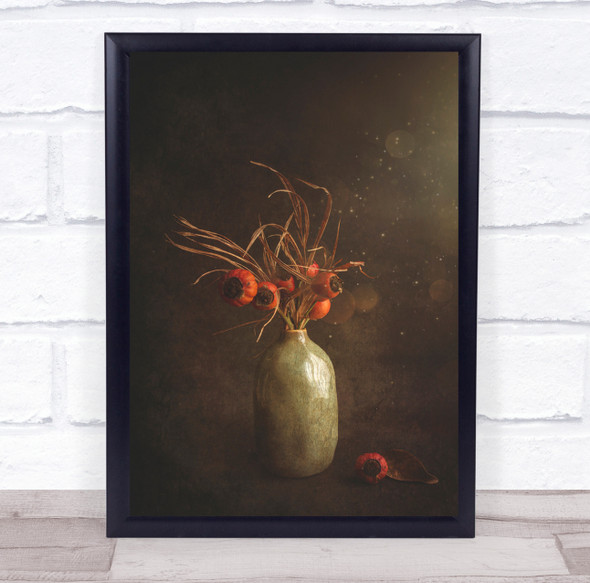 Vase Flowers Painterly Light Bokeh Brown Still Life Autumn Fall Wall Art Print