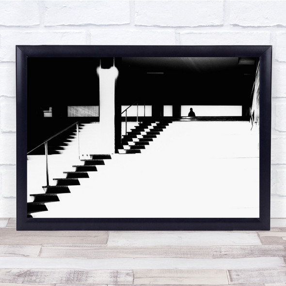 Black & White Staircase Building Person Silhouette Monochrome Landscape Print