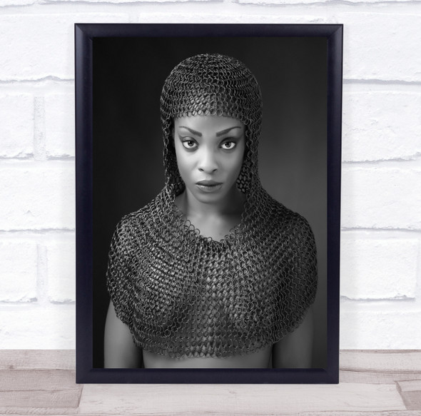 Chainmail Mail Metal Soldier Warrior Model Portrait Black & White Rings Print