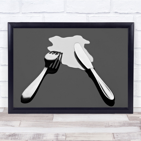 Kitchen Liquid Fork Knife Cutlery Black & White Still Life Metal Dinner Print