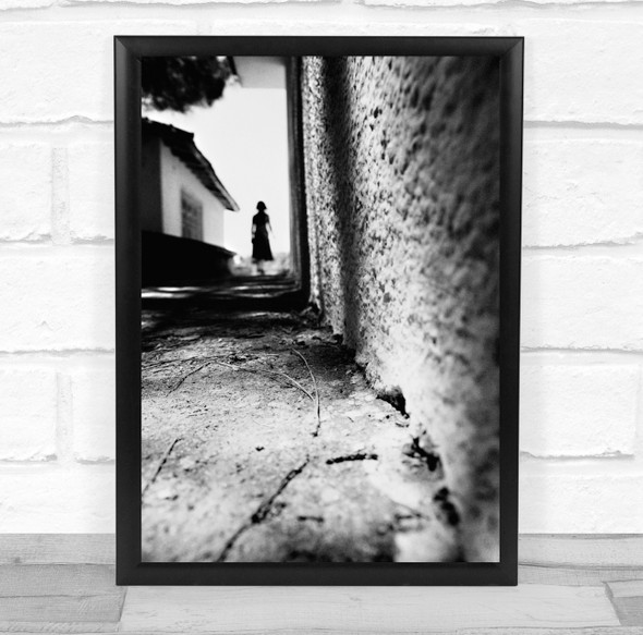 Mood Woman Building House Walk Alley Black & White Street Village Rural Print