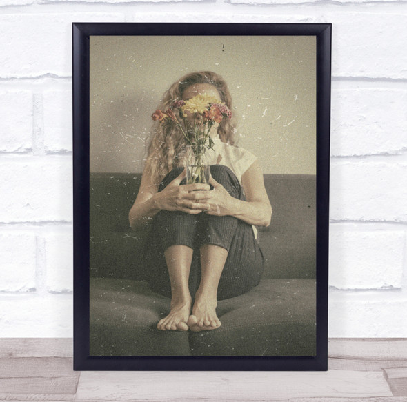 Anonymous Portrait Scratches Creative Edit Flower Flowers Vase Wall Art Print