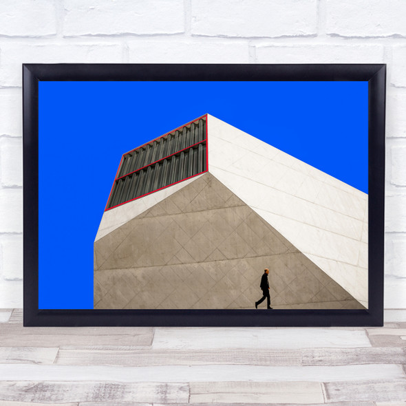 Architecture Abstract Building Window Man Minimal Sky Blue Red Wall Art Print