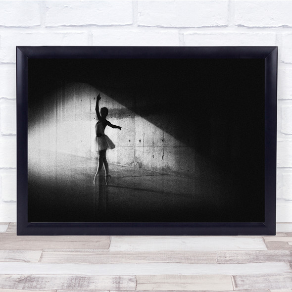Black & White Ballerina Grain Pose Dancer Dancing Shadow Light Wall Art Print