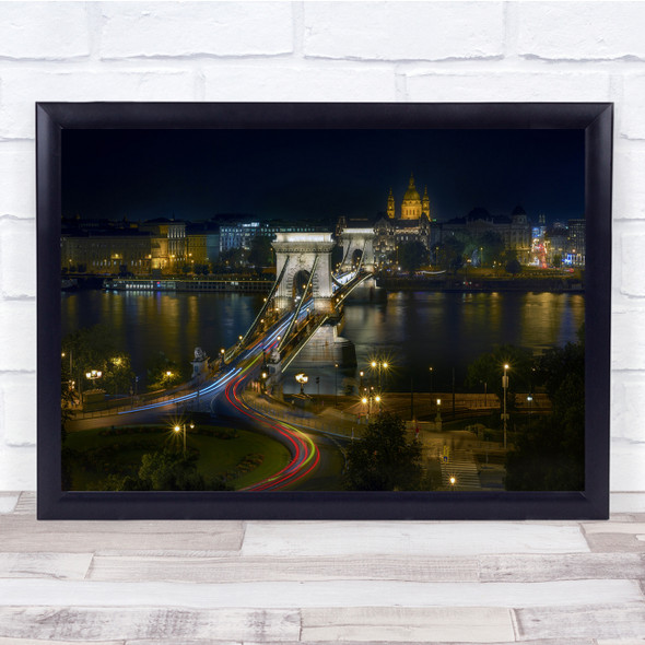 Bridge Budapest Hungary River Water Night Cityscape City Urban Wall Art Print