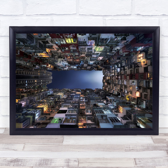 China Urban Cityscape Hong Kong City Night Architecture Facade Wall Art Print