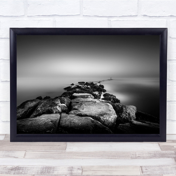 Cliff Sea Silence Fog Black Ocean Peaceful Long Exposure Still Wall Art Print