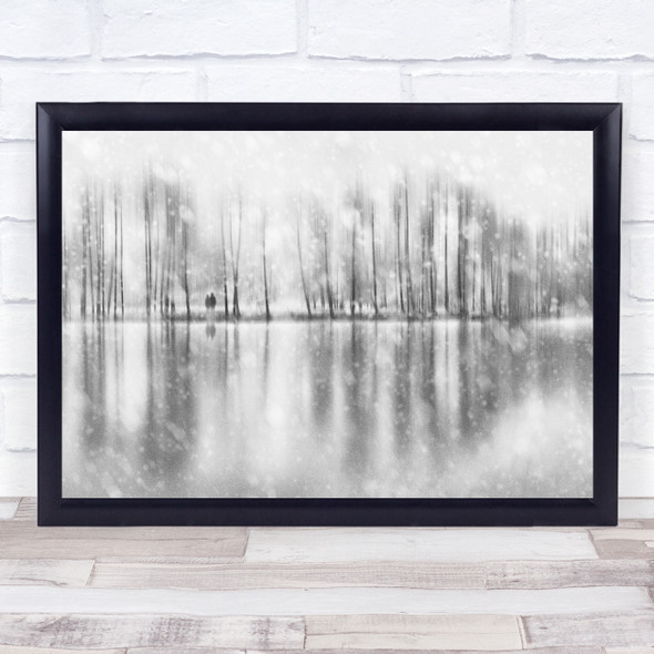 Couple Pair Persons People Tree Trees Reflection Snow Ice Lake Wall Art Print