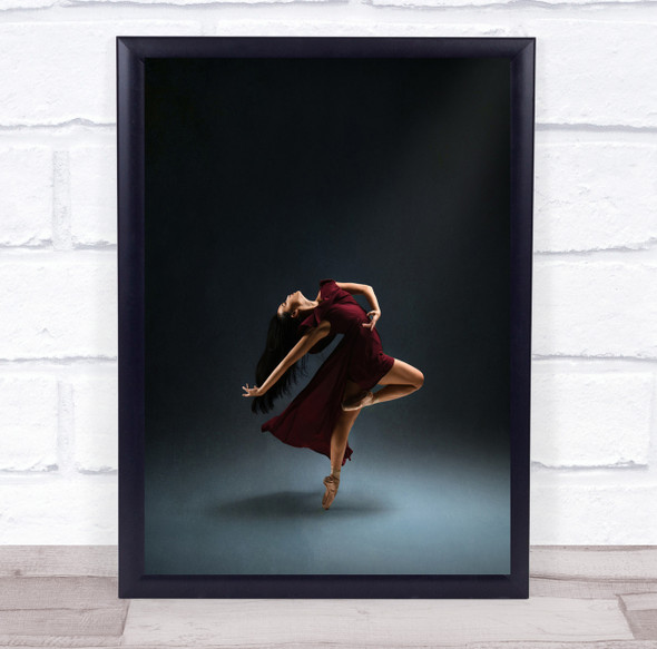 Dance Woman Red Dress Pose Dancing Ballet Jump Gravity Passion Wall Art Print