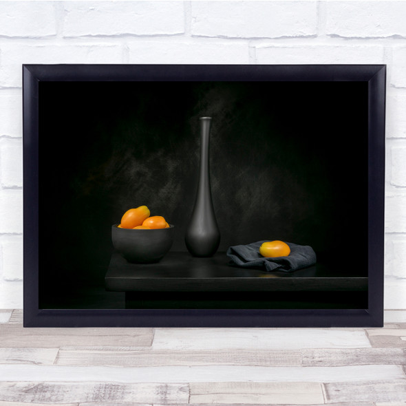 Dark Tomatoes Vase Yellow Still Life Bowl Vegetable Vegetables Wall Art Print