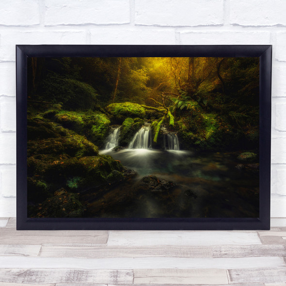 Glendor Asturias Spain Waterfall Lush Green Forest Pool Puddle Wall Art Print