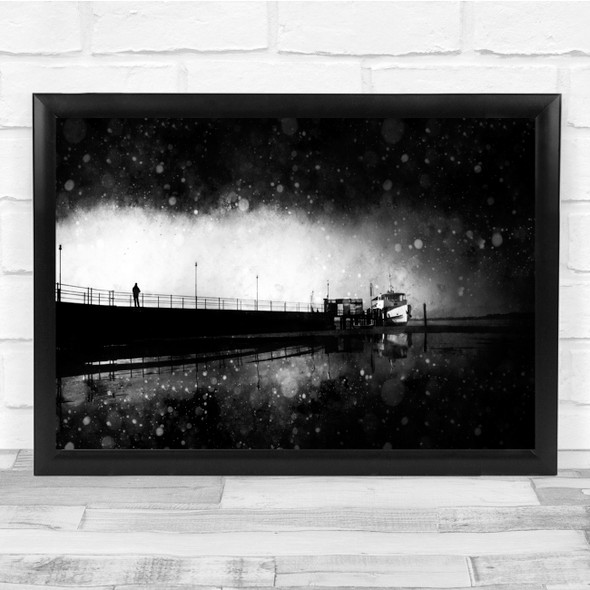 Mosquitos On The Pier black and white Wall Art Print