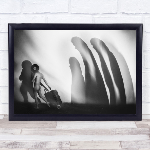 Naked Person Suitcase shadows surreal Wall Art Print