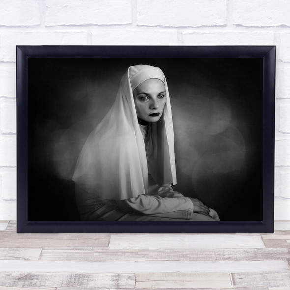 Nun Portrait Black & White Woman Veil Wall Art Print