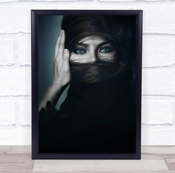 Staring At You hair in face blue eyes Wall Art Print