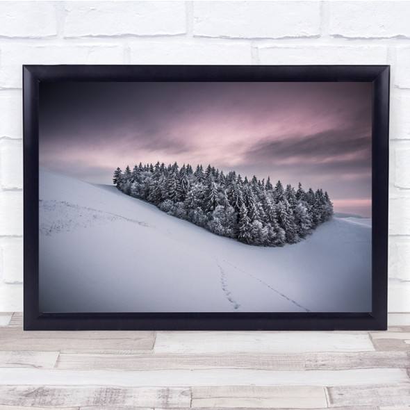 Tree Snow Night Winter Germany Purple Wall Art Print