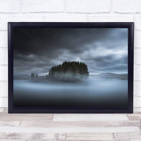 trees lake misty fog clouds landscape Wall Art Print