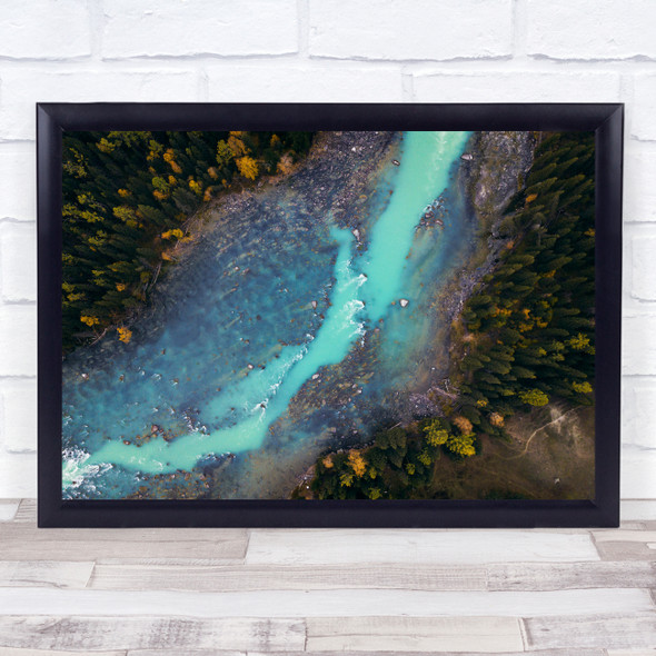 Aerial Landscape Forest River Stream Creek Water Trees Blue Wall Art Print