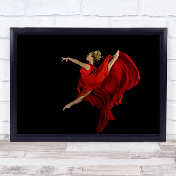 Ballet Dancer Red Jump Flying Gravity Dress Leap Flight Fly Wall Art Print