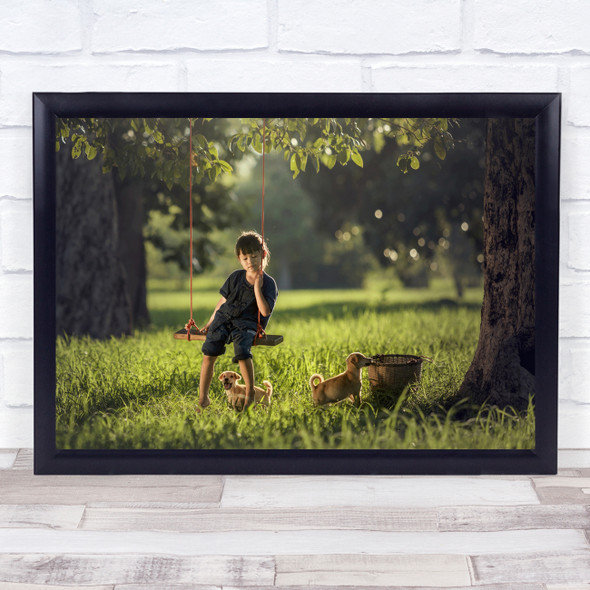 Everyday Thailand Face Girl Body Dogs Animal Animals Basket Wall Art Print