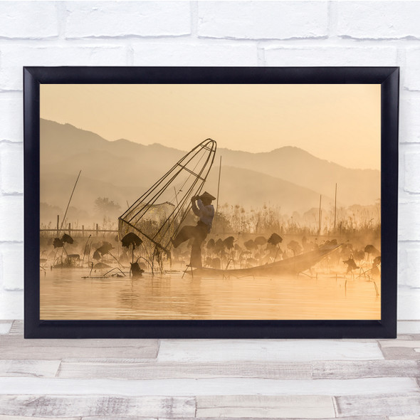 Fish Fishing Net Cage Boat Morning Dawn Beginning Fisherman Wall Art Print