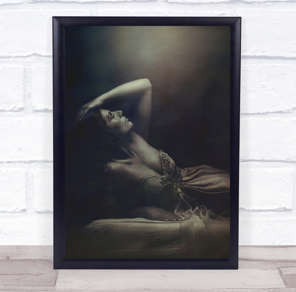 Girl Model Woman Lie Lying Sepia Vintage Dress Dark Low Key Wall Art Print